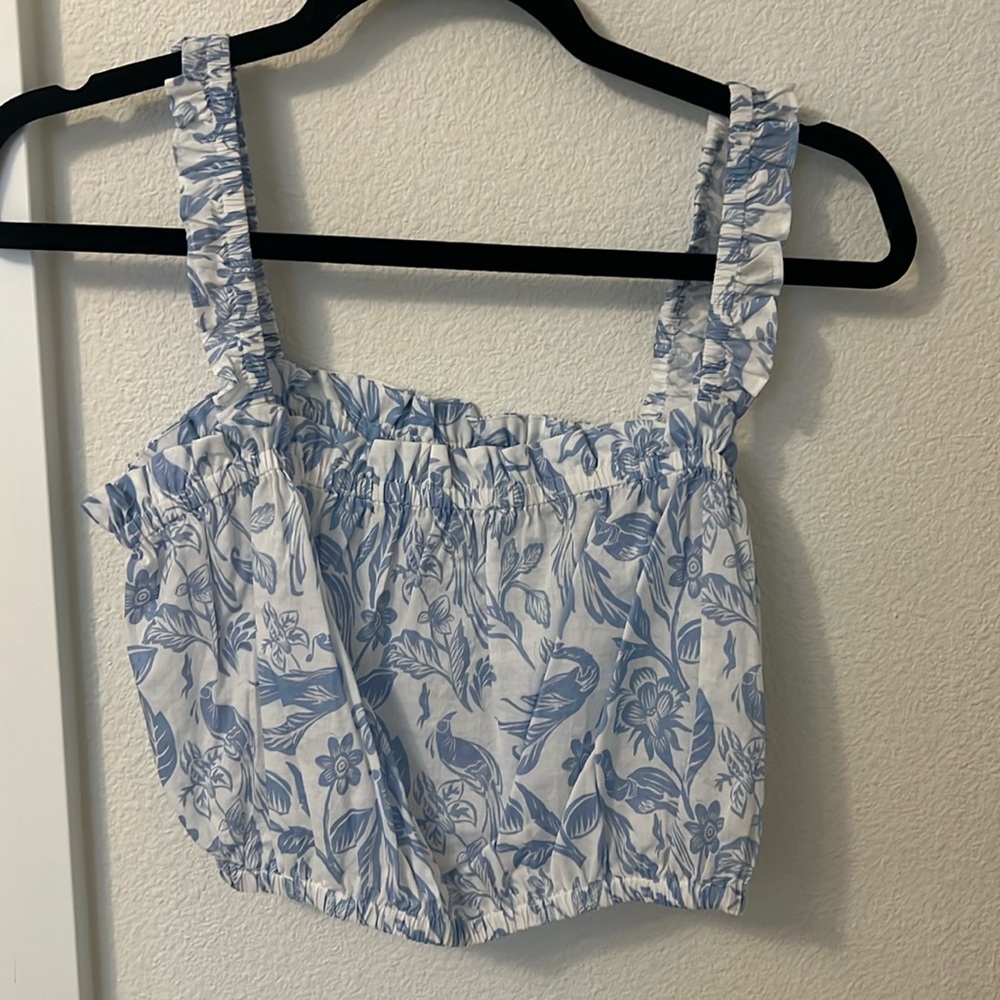 Floral Blue and White Women's Top